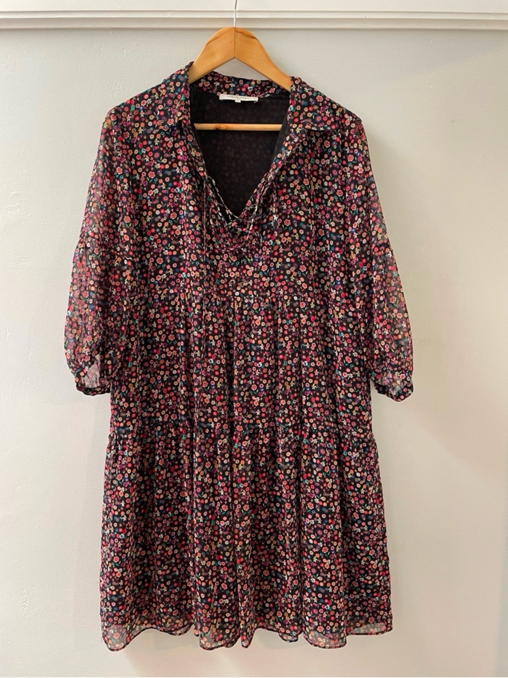 GERARD DAREL Paris Floral Tiered Midi Dress 44 Sheer Boho French Chic XL 12